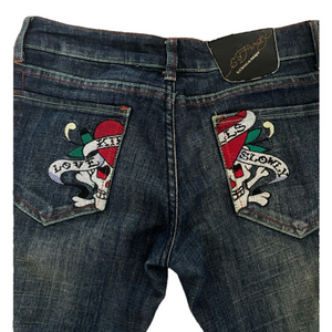 Ed Hardy Skull Heart Embroidered Jeans Y2K Vintage Straight Leg Size 29